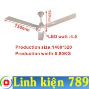 Quạt trần 12V - 24V không chổi than 3 cánh có đèn LED sải cánh 140cm